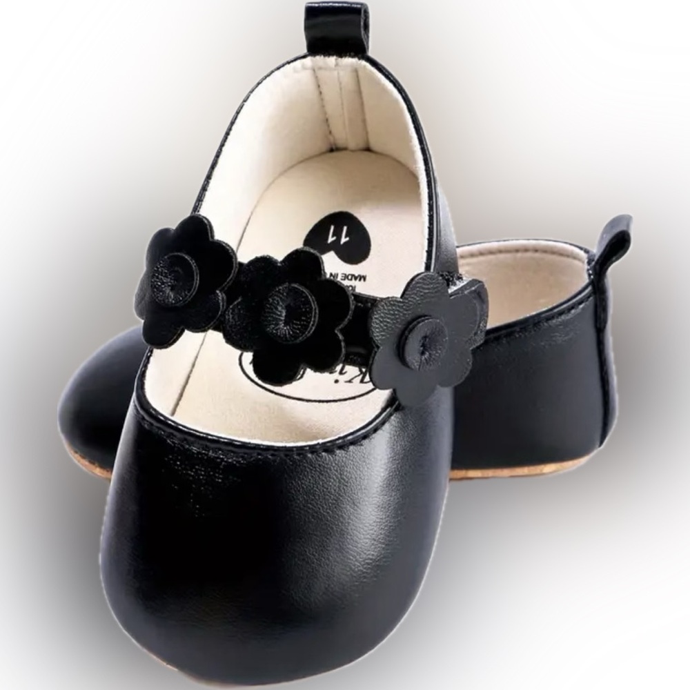 Girls’ Princess Baby Shoes – Infant Size 3, Black Soft Sole Toddler Sneakers
